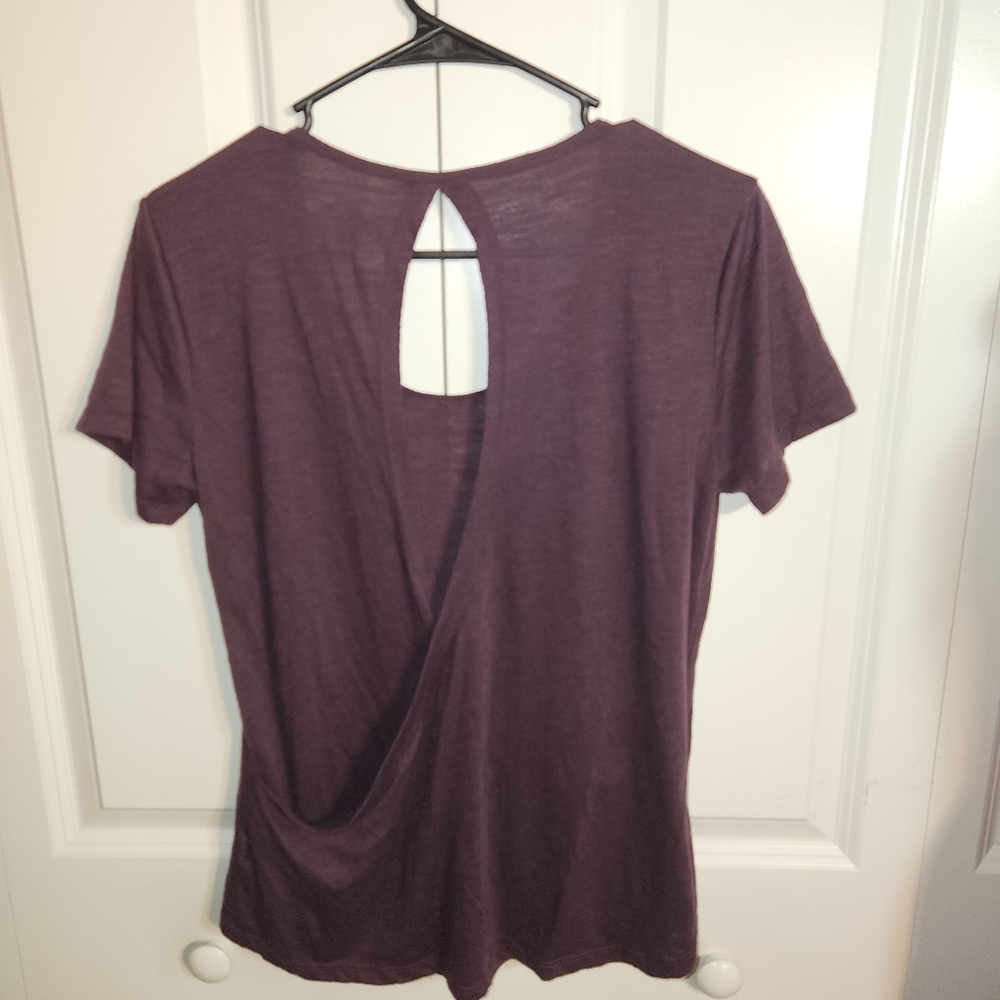 Balance Collection Purple Asymmetrical Cut Out Short Sleeve Tee